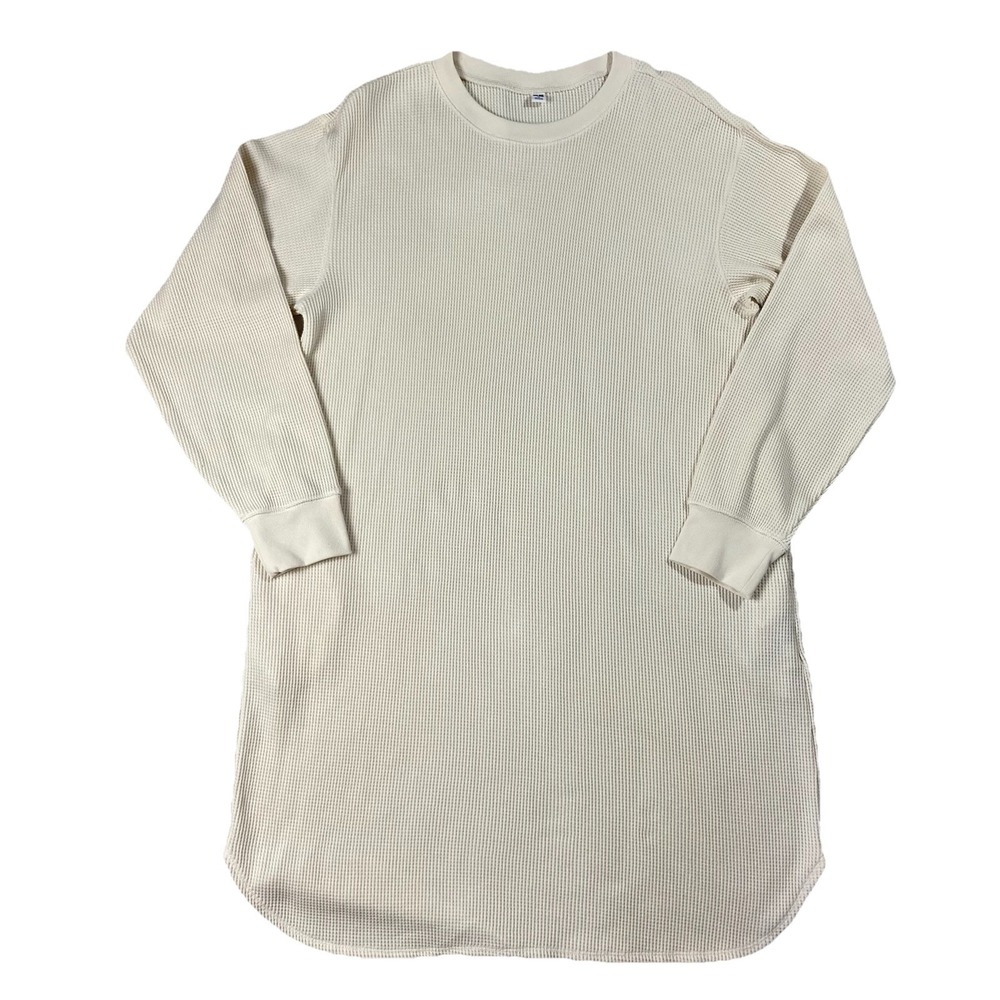 Uniqulo Long Sleeve Crewneck Waffle Knit Thermal Dress Ivory Women's M Minimal